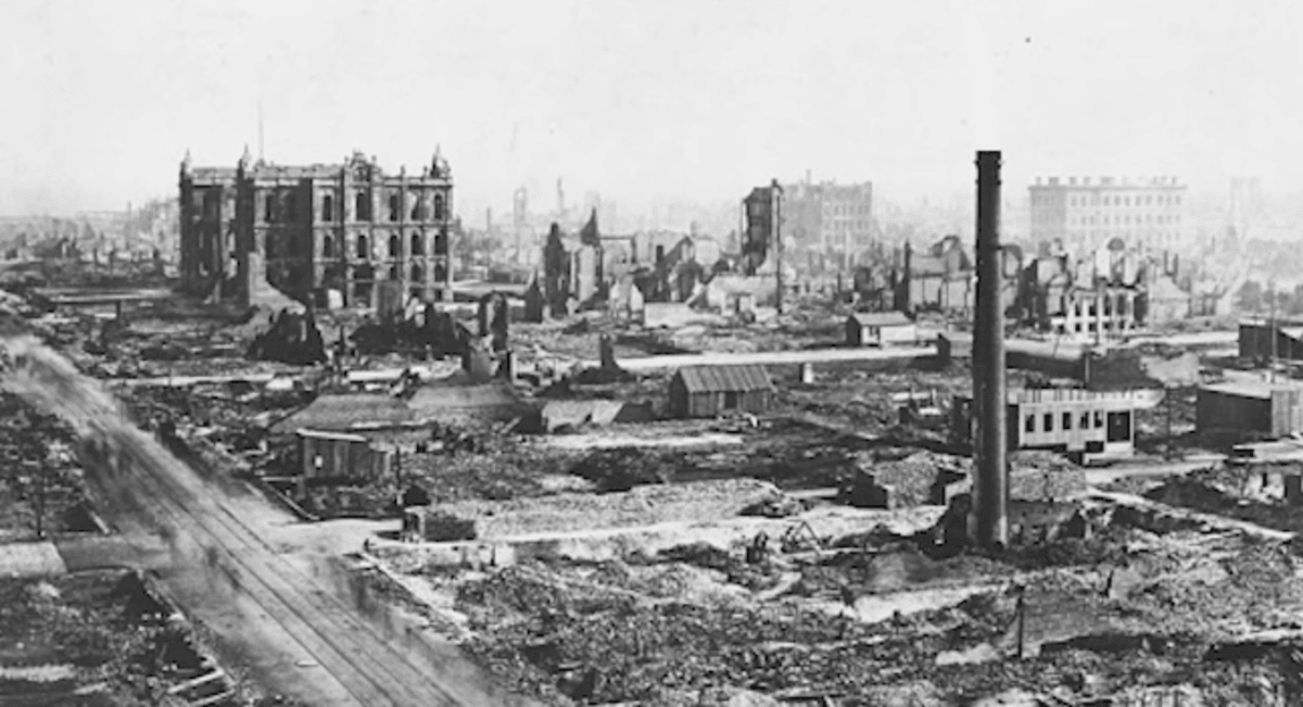 Forest fires, burning hay, or coments were doubted to be responsible for the the great fire that left four square miles of the Windy City, including its business district, in ruins (@EncyclopaediaBritannica/Youtube) 