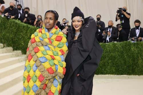 A$AP Rocky and Rihanna attend The 2021 Met Gala Celebrating In America: A Lexicon Of Fashion at Metropolitan Museum of Art on September 13, 2021 in New York City. (Photo by Mike Coppola/Getty Images)