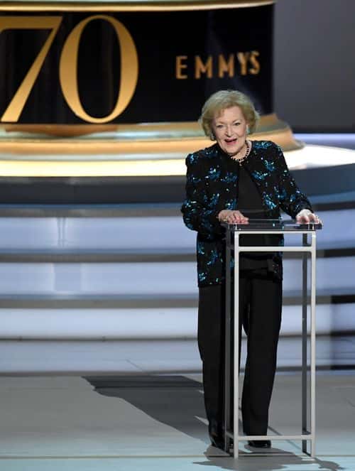 Betty White speaks onstage during the 70th Emmy Awards at Microsoft Theater on September 17, 2018 in Los Angeles, California. (Photo by Kevin Winter/Getty Images)