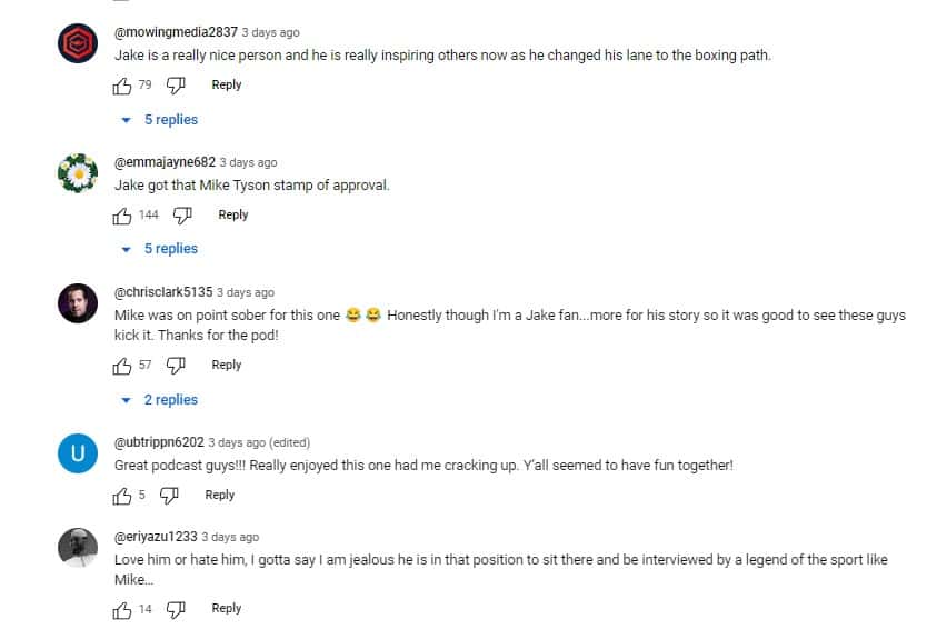Comments on Mike Tyson's podcast featuring alongside Jake paul (@hotboxin with Mike Tyson/YouTube)
