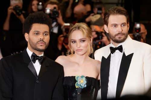 (L-R) Abel “The Weeknd” Tesfaye, Lily-Rose Depp and Sam Levinson attend the 
