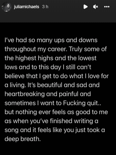 Julia Michaels on Instagram (Photo by Instagram@juliamichaels)