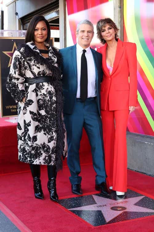 (L-R) Garcelle Beauvais, Andy Cohen, and Lisa Rinna attend the Hollywood Walk of Fame Star Ceremony for Andy Cohen on February 04, 2022 in Hollywood, California.