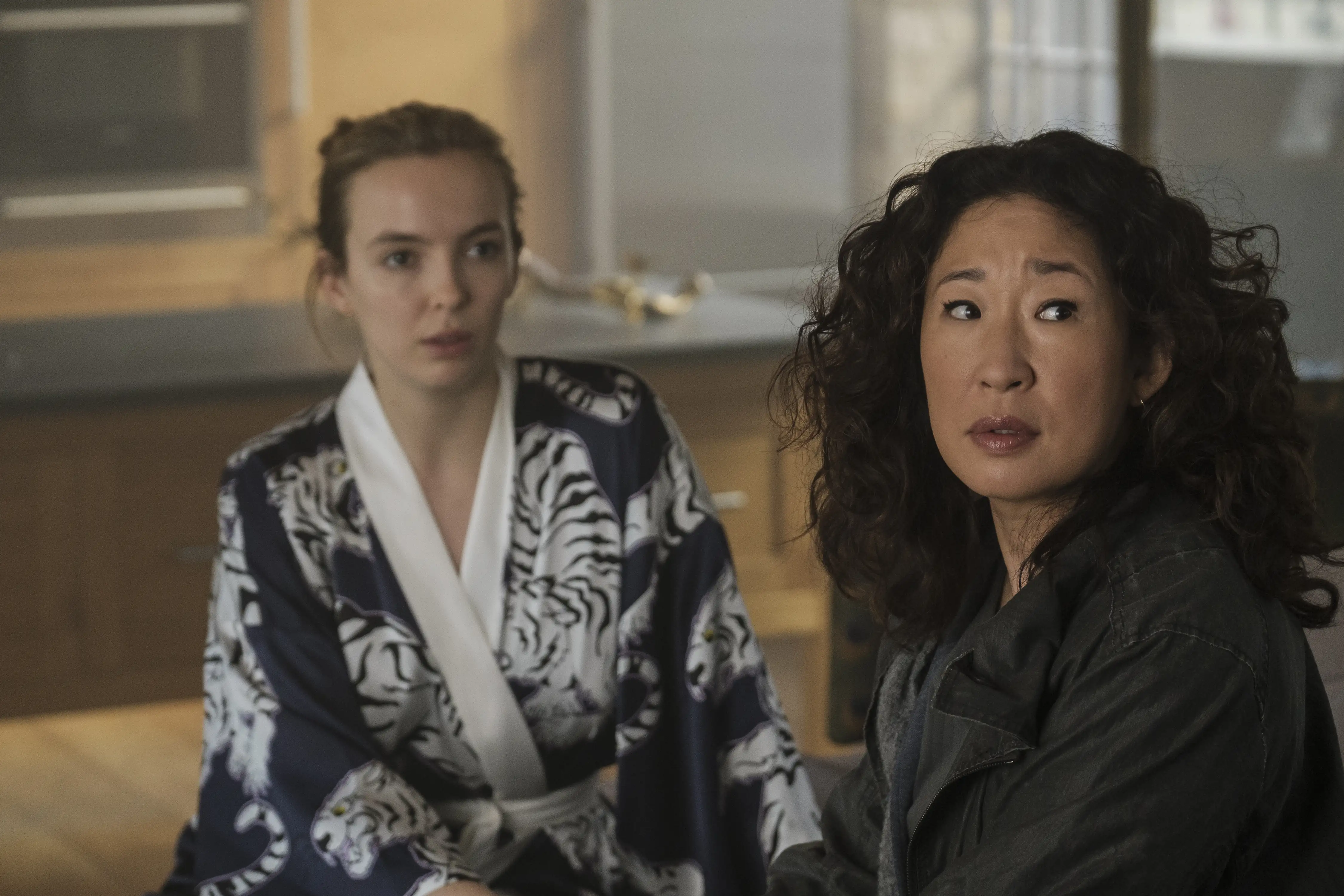 Jodie Comer as Villanelle and Sandra Oh as Eve Polastri in 'Killing Eve' (BBC America)
