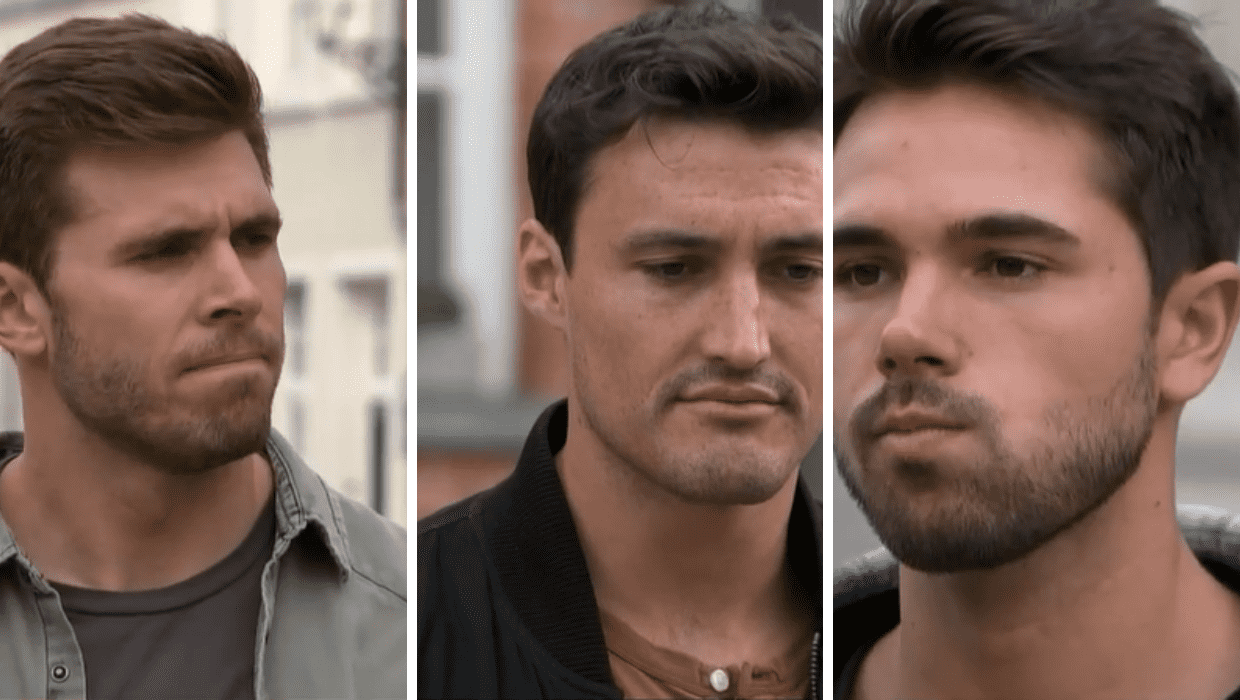 (L-R) Zach, Tino, and Tyler on hearing group date cancellation in 'The Bachelorette' 2022 (ABC)