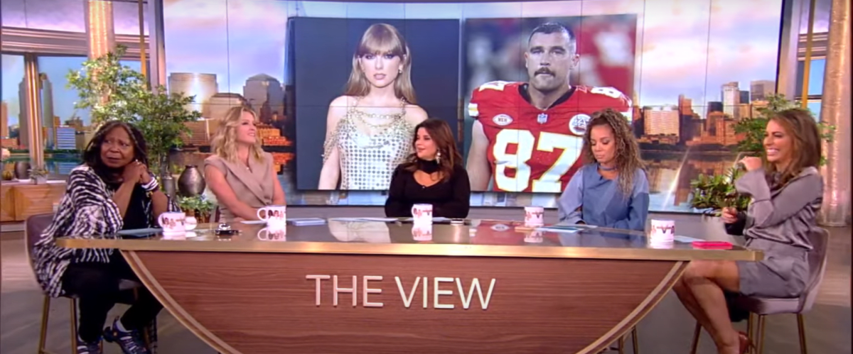 Whoopi Goldberg looks at the audience surprised when Alyssa Farah Griffin calls the rumored celebrity couple 