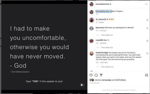 Mia Thornton's cryptic Instagram post (Mia Thornton/ Instagram)