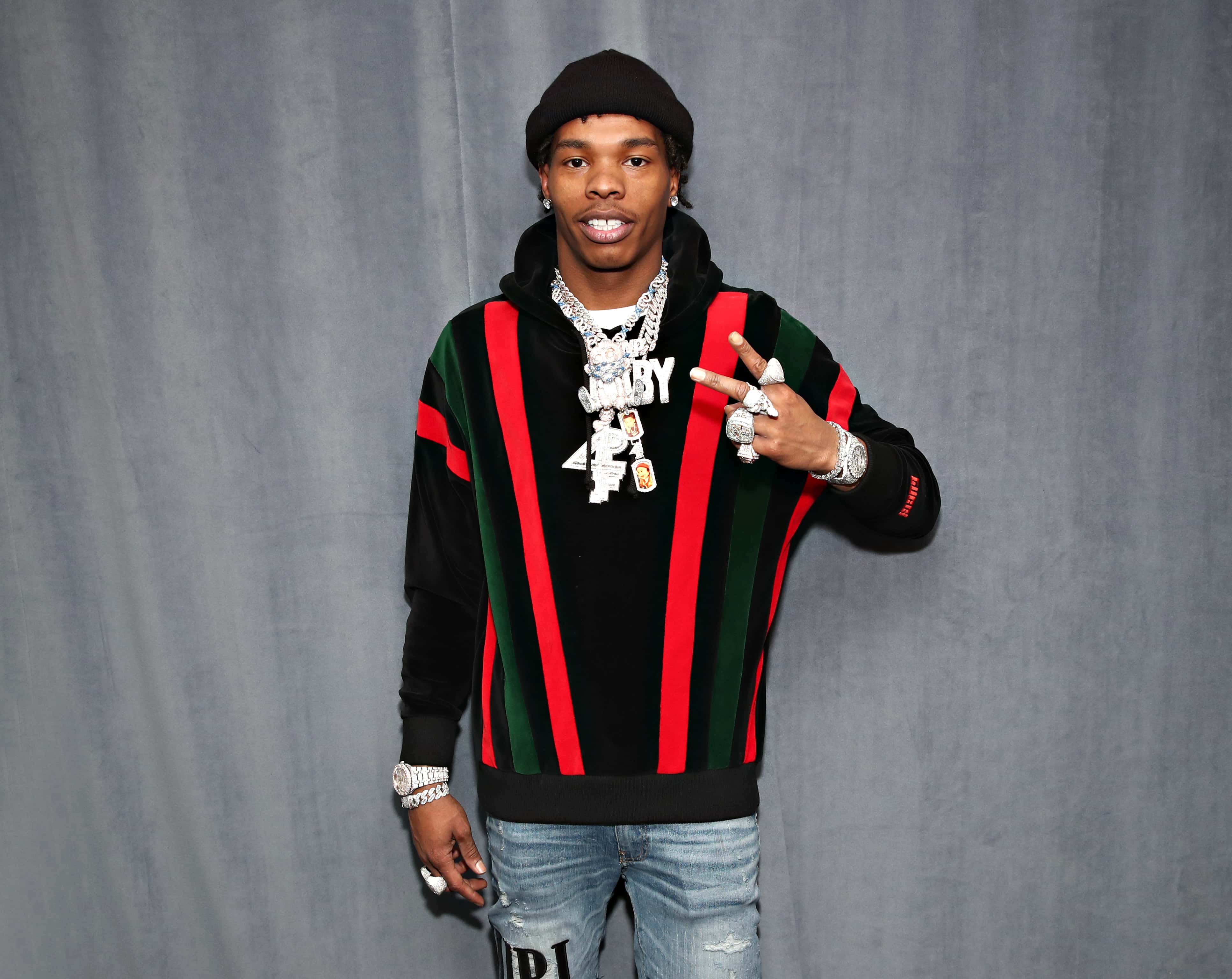 NEW YORK, NEW YORK - MARCH 06: (EXCLUSIVE COVERAGE)  Rapper Lil Baby visits the SiriusXM Studios on 