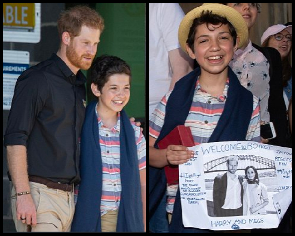 Jordan Ilencik had been trying to make his acquaintance with the royal couple all week, even going to the extent of catching a train into the city from Campbelltown in Sydney's southwest on his own. (Source: Twitter)