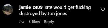 A user stated Tate would get destroyed by Jones (thecobrabrothers/Instagram)
