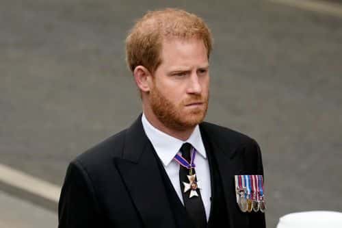 Prince Harry, Duke of Sussex arrive at Westminster Abbey ahead of the State Funeral of Queen Elizabeth II on September 19, 2022 in London, England. Elizabeth Alexandra Mary Windsor was born in Bruton Street, Mayfair, London on 21 April 1926. She married Prince Philip in 1947 and ascended the throne of the United Kingdom and Commonwealth on 6 February 1952 after the death of her Father, King George VI. Queen Elizabeth II died at Balmoral Castle in Scotland on September 8, 2022, and is succeeded by her eldest son, King Charles III. (Photo by Christopher Furlong/Getty Images)