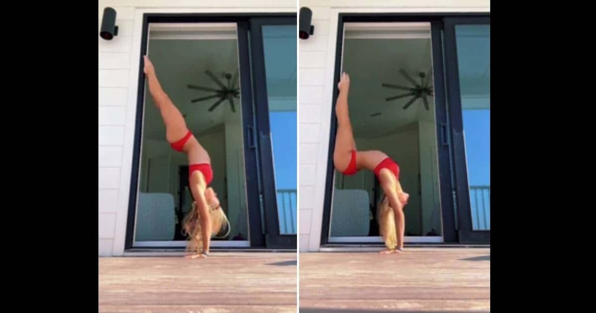 Olivia Dunne performs gymnastics in red bikini (livvydunne/ TikTok)