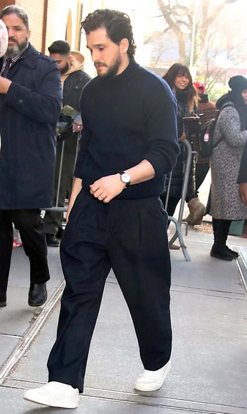 Kit Harington looks cool in navy as he promotes his new horror/thriller 'Baby Ruby' in NYC  (Backgrid)