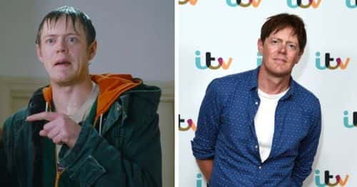 Kris Marshall as Colin Frissel (L) in 'Love Actually' (IMDB), and Kris Marshall attends the