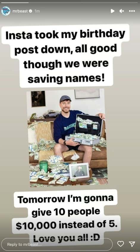 MrBeast is well-known for his lavish and ostentatious material, and he has created several videos in which he gives away homes, automobiles, and large sums of money to individuals (MrBeast/Instagram)