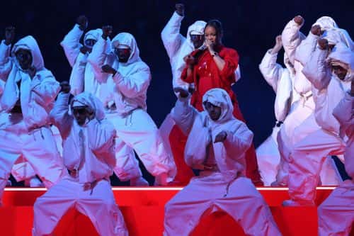 Rihanna performs onstage during the Apple Music Super Bowl LVII Halftime Show at State Farm Stadium on February 12, 2023 in Glendale, Arizona. (Photo by Christian Petersen/Getty Images)