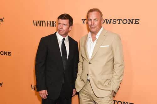 Taylor Sheridan and Kevin Costner attend the premiere of Paramount Pictures' 
