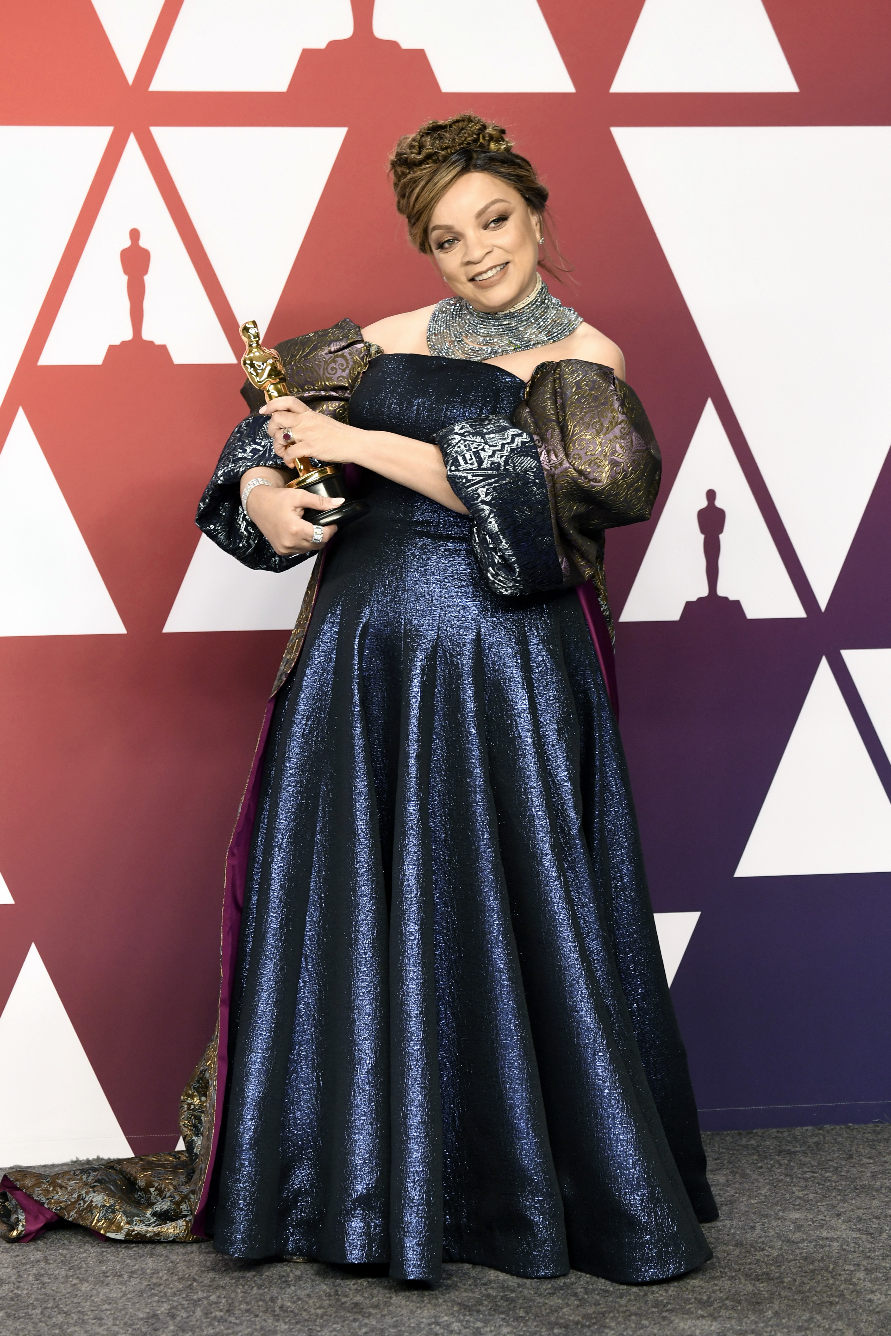 Ruth E. Carter poses with the Best Costume Design award for 'Black Panther' in the press room during the 91st Annual Academy Awards at Hollywood and Highland on February 24, 2019 in Hollywood, California.
