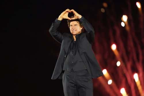 Actor Tom Cruise and Producer Jerry Bruckheimer pose on the red carpet for the Japan Premiere of 