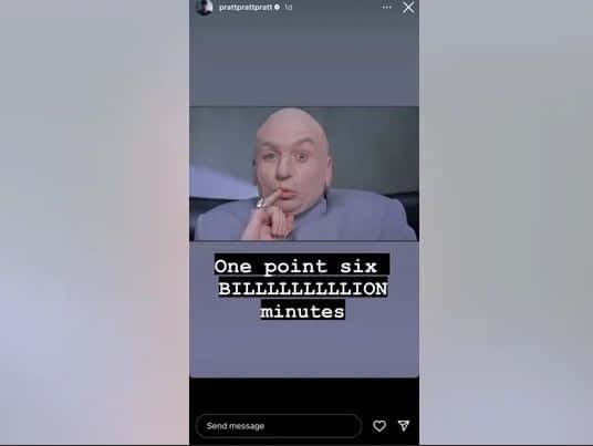 A screenshot of Chris Pratt's Instagram story (Instagram/@prattprattpratt)