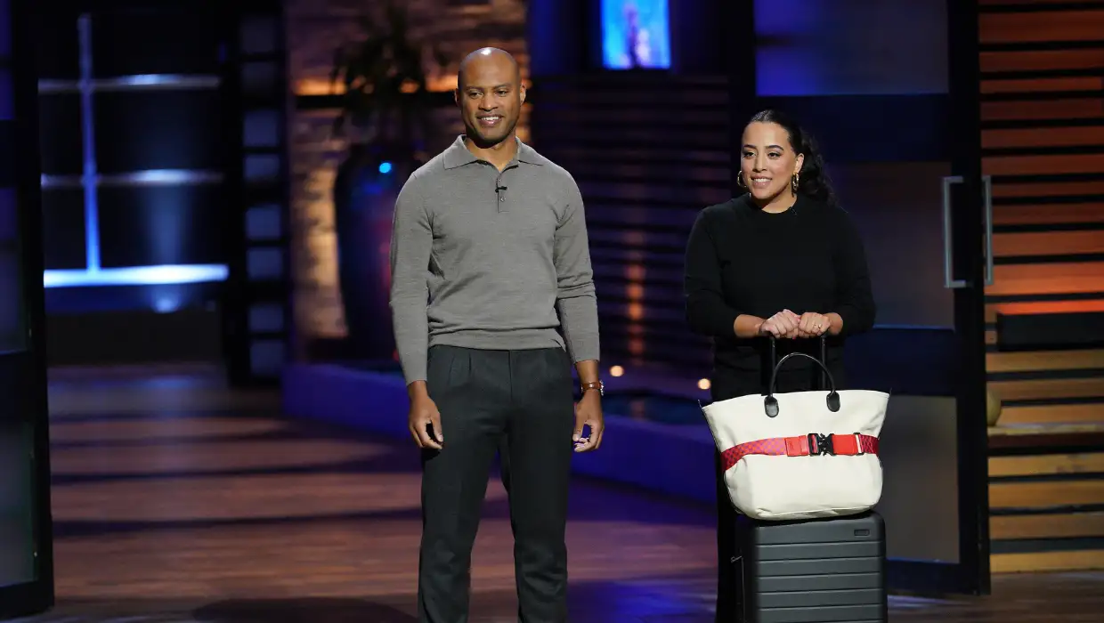James H. Baker and Ashley M. Sharma pitch their business Cincha to the Sharks in 'Shark Tank' Season 14 (ABC)