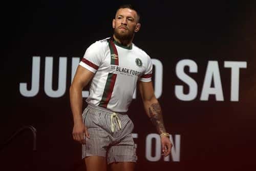 Conor McGregor takes the stage during a ceremonial weigh in for UFC 264 at T-Mobile Arena on July 09, 2021 in Las Vegas, Nevada.