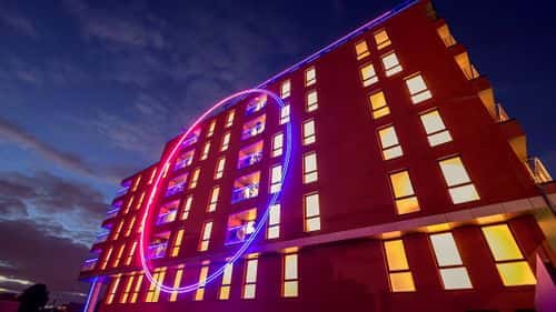 The apartment building featured in 'The Circle' (Netflix)