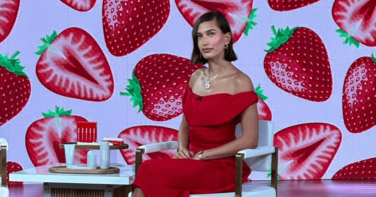 For the debut of her most recent product, a special limited edition of Rhode's peptide lip treatment, Hailey Bieber dressed to the nines. (Instagram/haileybieber)