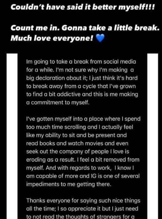 Chris Evans posted about his break through Instagram stories (Instagram/@chrisevans)