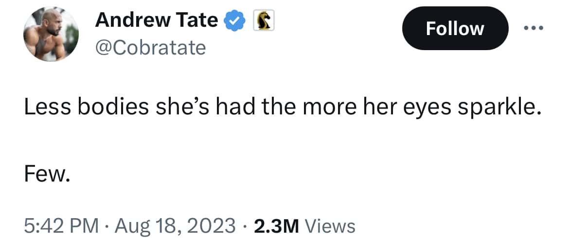 Andrew Tate's Tweet (@cobratate/Twitter)