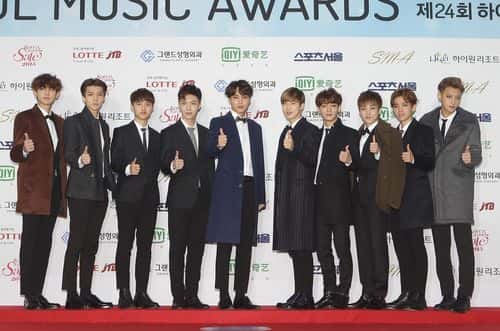 EXO arrive for the 24th Seoul Music Awards at the Olympic Park on January 22, 2015 in Seoul, South Korea.