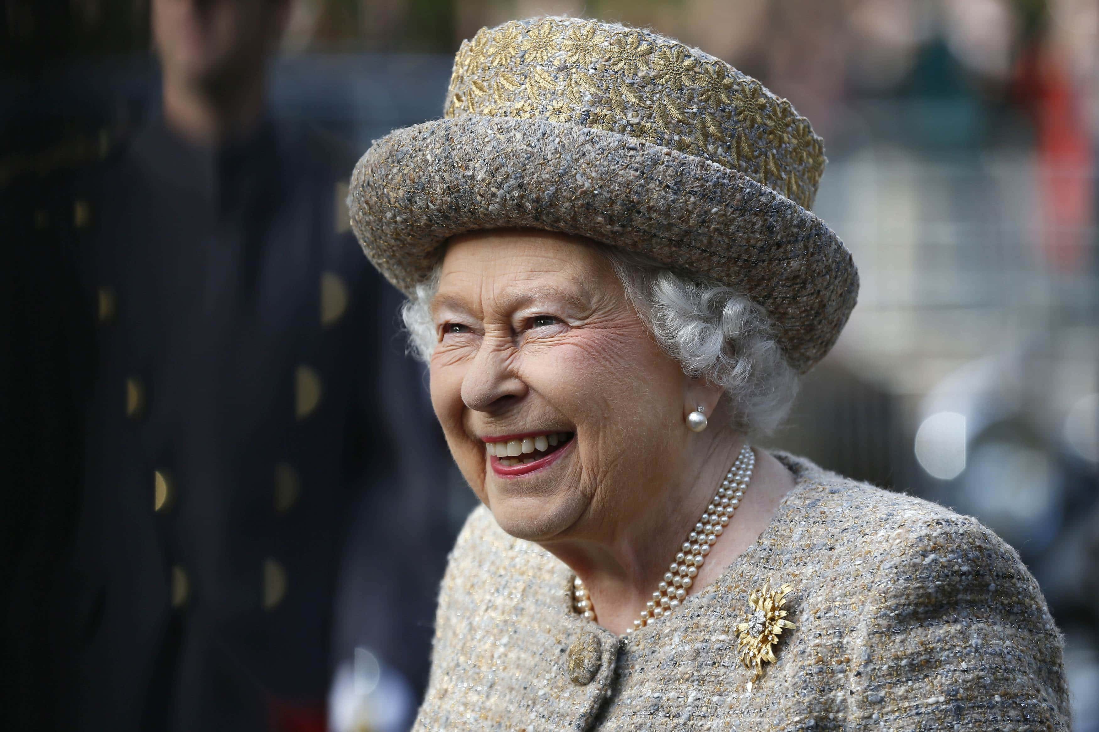 Queen Elizabeth II smiles as she arrives before the Opening of the Flanders' Fields Memorial Garden at Wellington Barracks on November 6, 2014 in London, England. (Photo by Stefan Wermuth - WPA Pool /Getty Images)