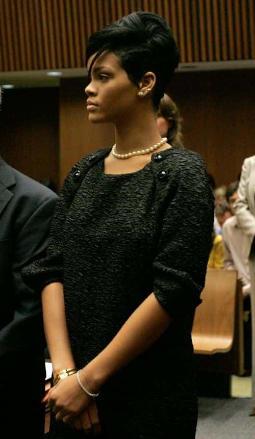 Singer Rihanna attends a preliminary hearing at Superior Court of Los Angeles County on June 23, 2009 in Los Angeles, California. The preliminary hearing is to determine if Chris Brown will stand trial for allegedly attacking pop singer Rihanna, during an argument in a rented Lamborghini sports car following a pre-Grammy Awards party on February 8, 2009. He is currently free on $50,000 bail. (Photo by Lori Shepler-Pool/Getty Images)