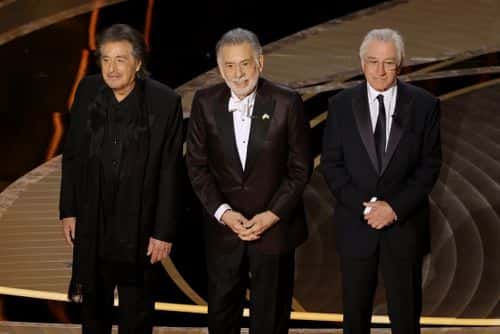 (L-R) Al Pacino, Francis Ford Coppola, and Robert De Niro speak onstage during the 94th Annual Academy Awards at Dolby Theatre on March 27, 2022 in Hollywood, California.
