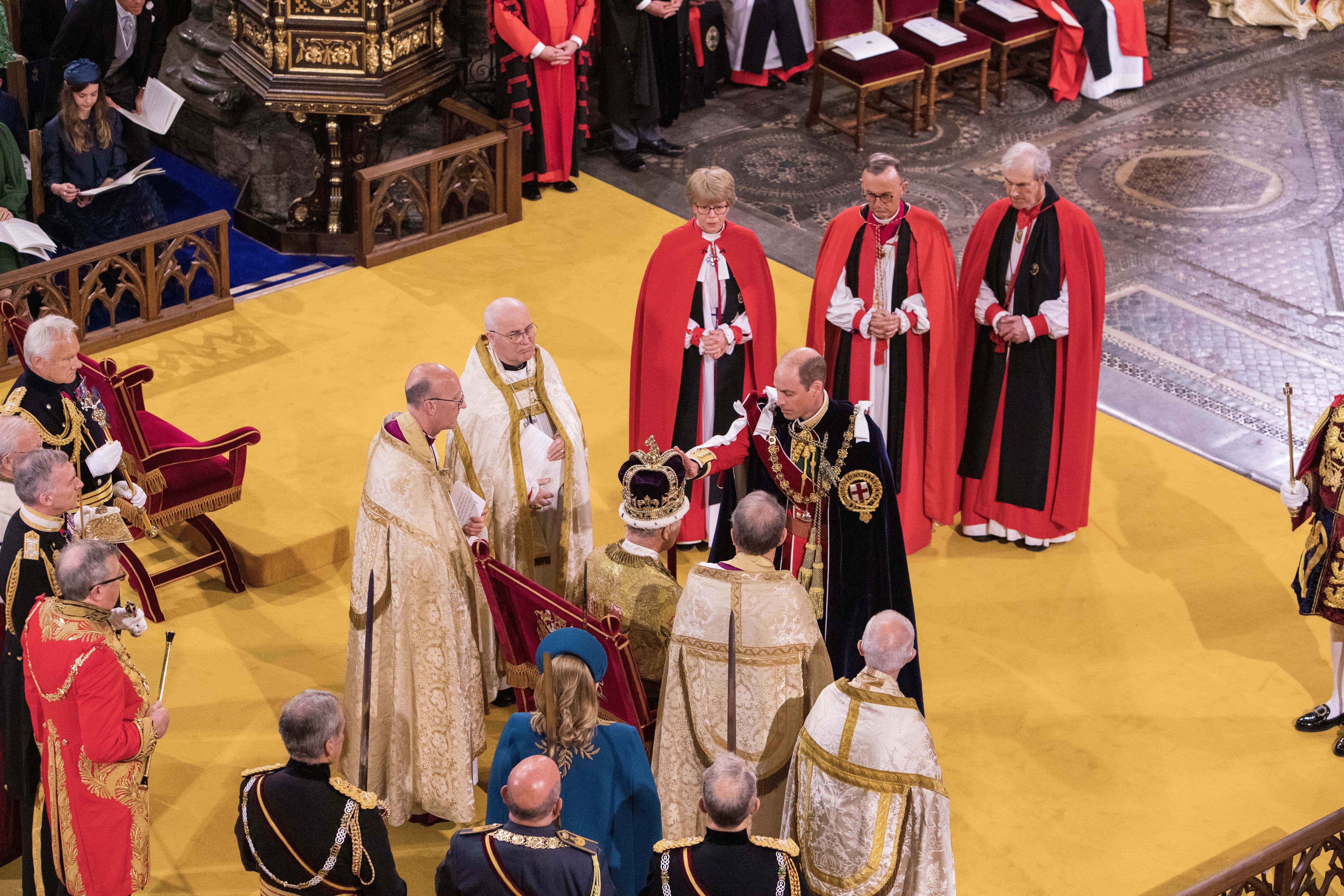 Prince William, Prince of Wales, and King Charles III during his coronation ceremony in Westminster Abbey on May 6, 2023, in London, England. (Photo by Gary Calton - WPA Pool/Getty Images)