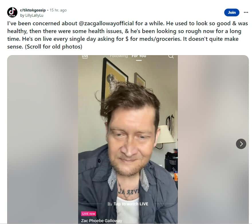 Zach Galloway sparked concerns amonmg fans (Reddit)