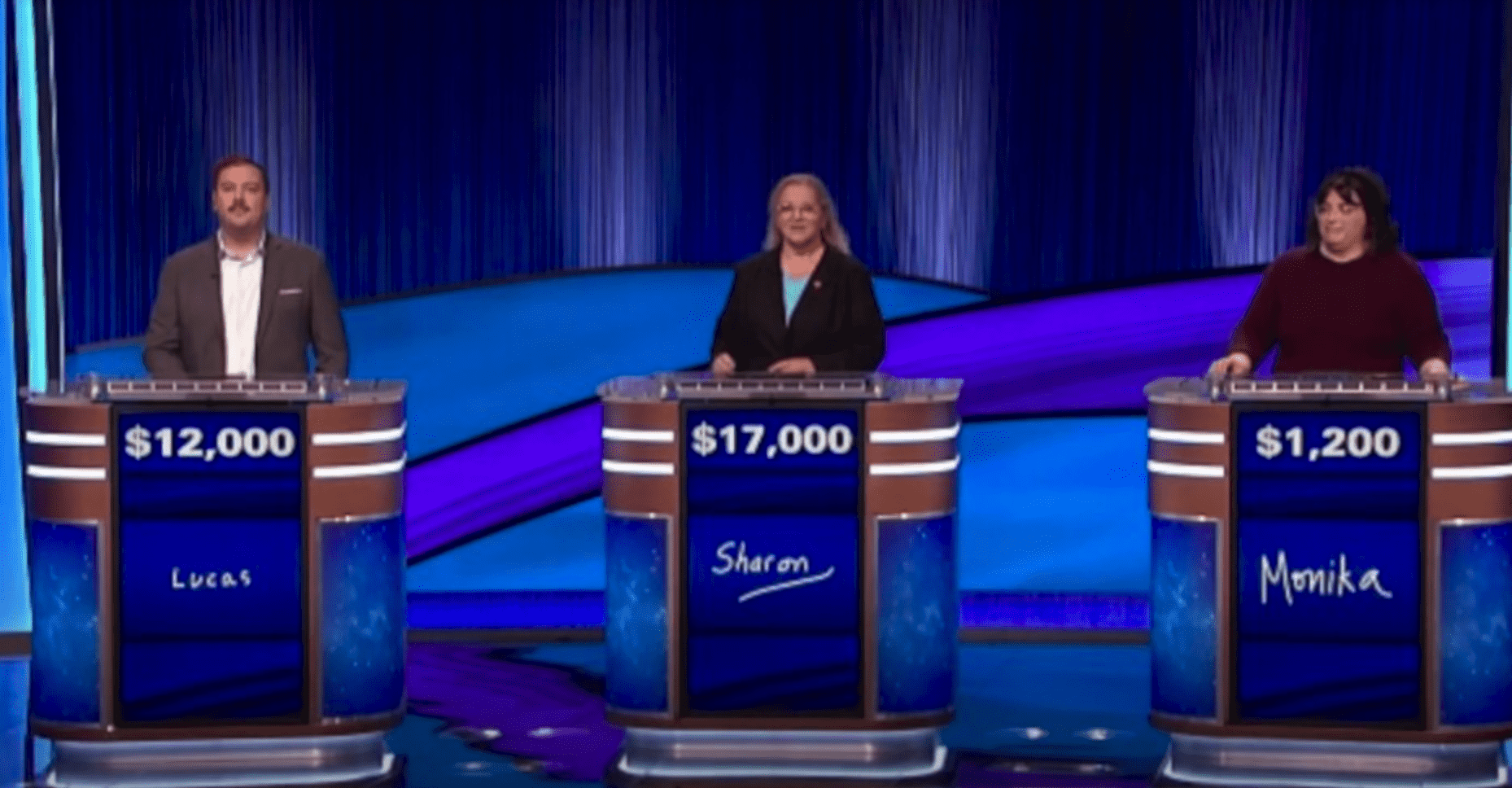 Monika never set sail for the big win and was far behind Lucas and Sharon (ABC)