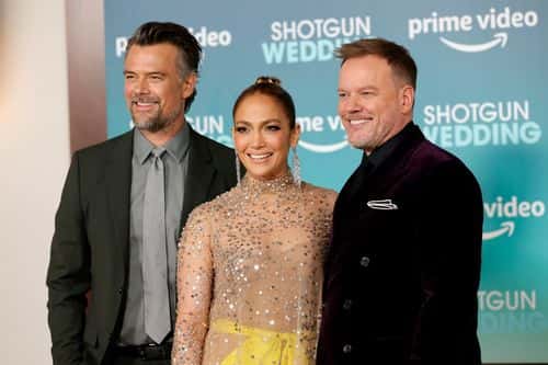 (L-R) Josh Duhamel, Jennifer Lopez and Jason Moore attend the Los Angeles premiere of Prime Video's