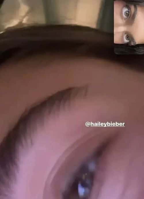 Kylie Jenner and Hailey Beiber in a snapshot from their FaceTime (Instagram/@kyliejenner)