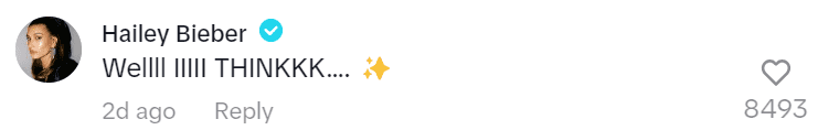 Hailey Bieber comments on Madisson Beer's TikTok (@madisonbeer/Tiktok)