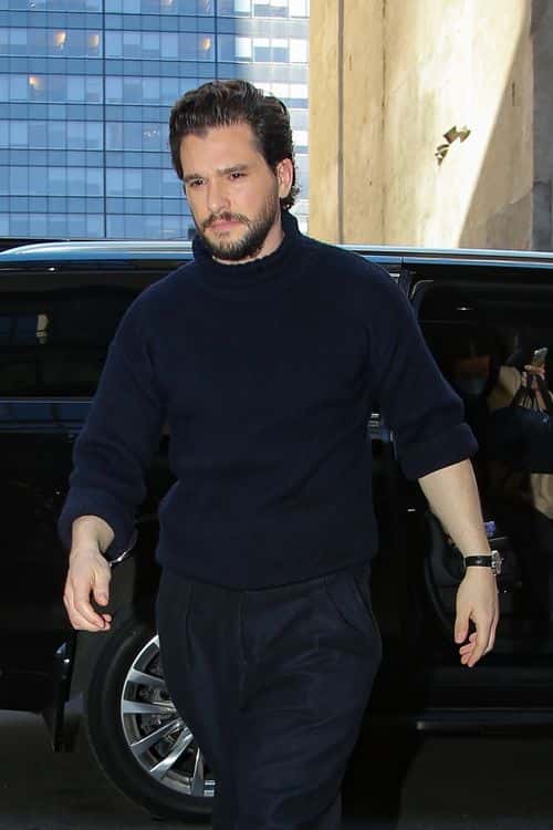Kit Harington looks cool in navy as he promotes his new horror/thriller 'Baby Ruby' in NYC (Backgrid)