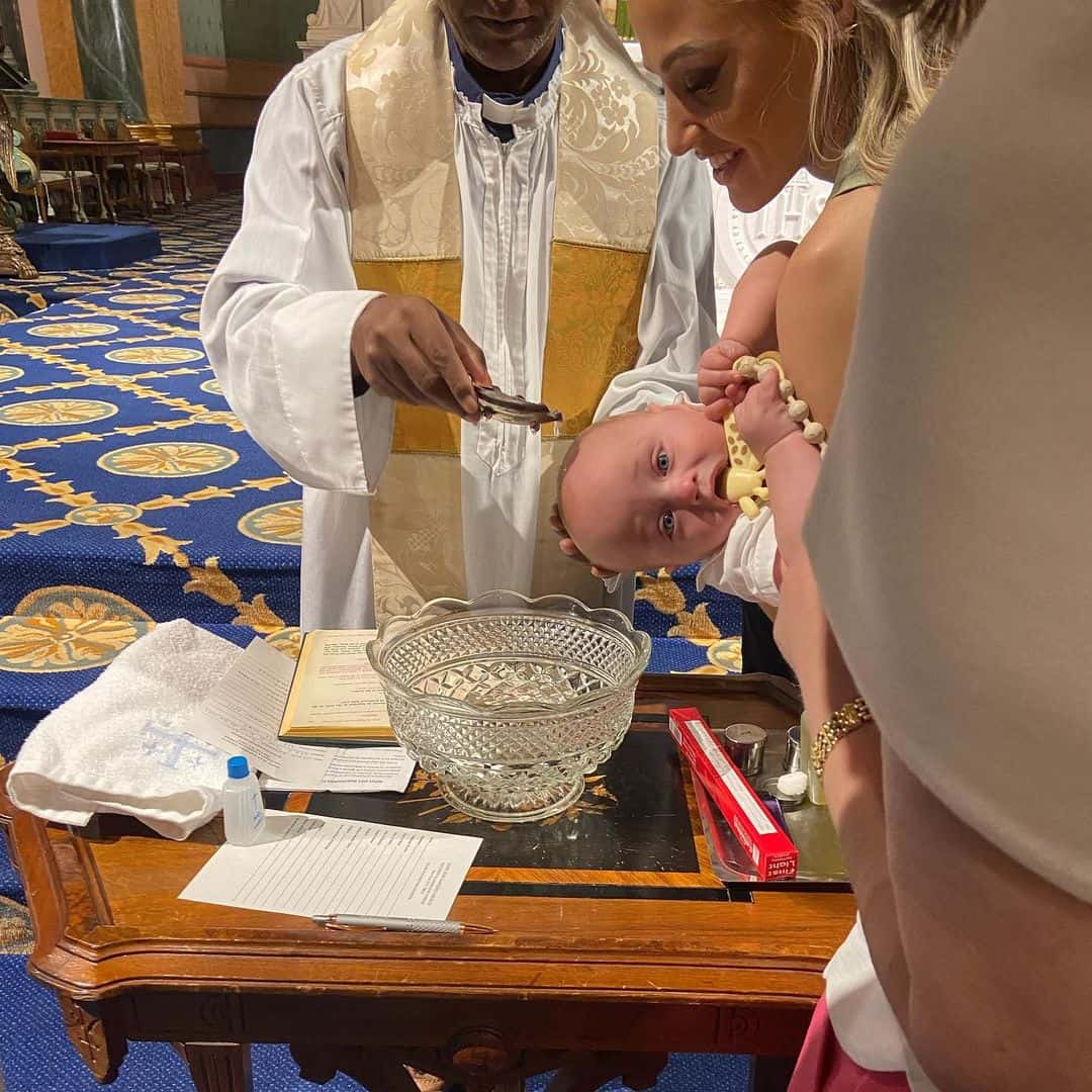 Carley Shimkus' son Brock getting baptised (@carleyshimkus/Instagram)