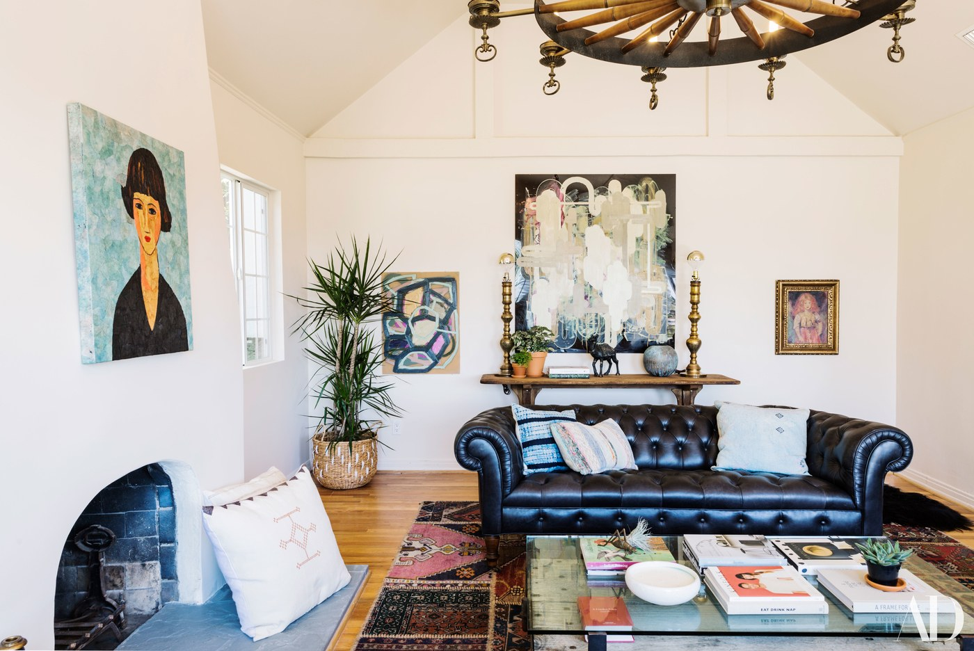 'Sharlene Kayne makes amazing original pieces with a collage technology. The rugs are vintage from Cisco Home. We really liked the color palette,' says Blazek.