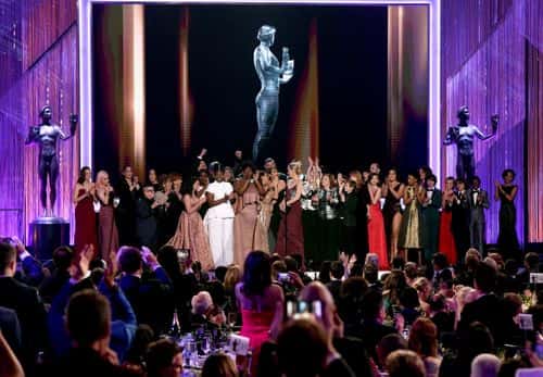 Actress Taylor Schilling (C) and the cast of 'Orange Is the New Black' accept the award for Outstanding Performance by an Ensemble in a Comedy Series onstage during The 23rd Annual Screen Actors Guild Awards at The Shrine Auditorium on January 29, 2017 in Los Angeles, California. 26592_014