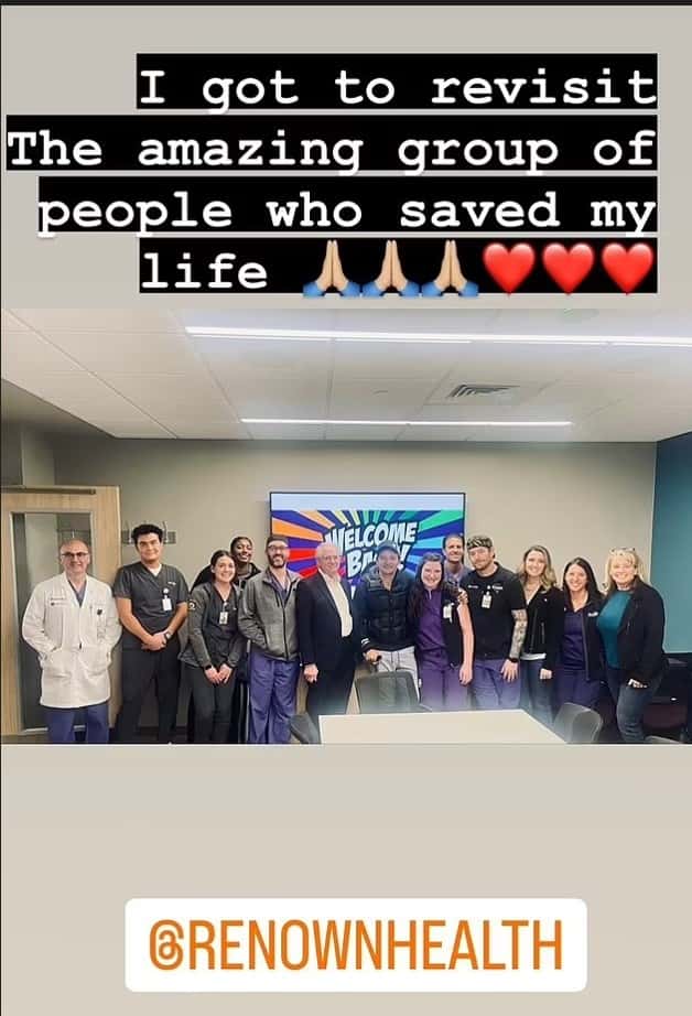 Jeremy Renner paid a thankful visit to amazing hospital staff who saved his life after he was nearly crushed to death by a seven-ton snow plow (Jeremy Renner/Instagram)