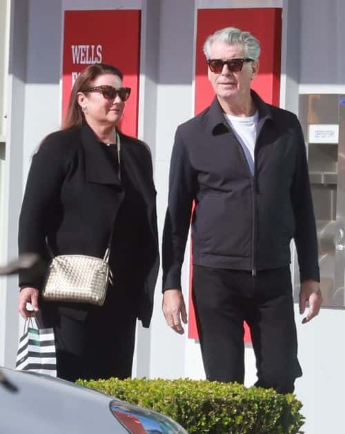 Pierce Brosnan cut a casual figure in a navy zip-up jacket and jeans as he shopped with wife Keely Shaye Smith in Malibu on Wednesday afternoon (Backgrid)