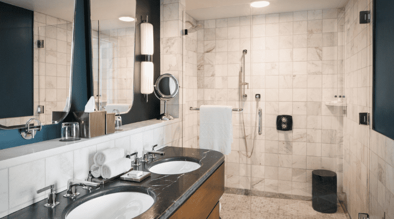 Bathrooms are geared up with the most premium of toiletries and tub merchandise (Perry Lane Hotel)