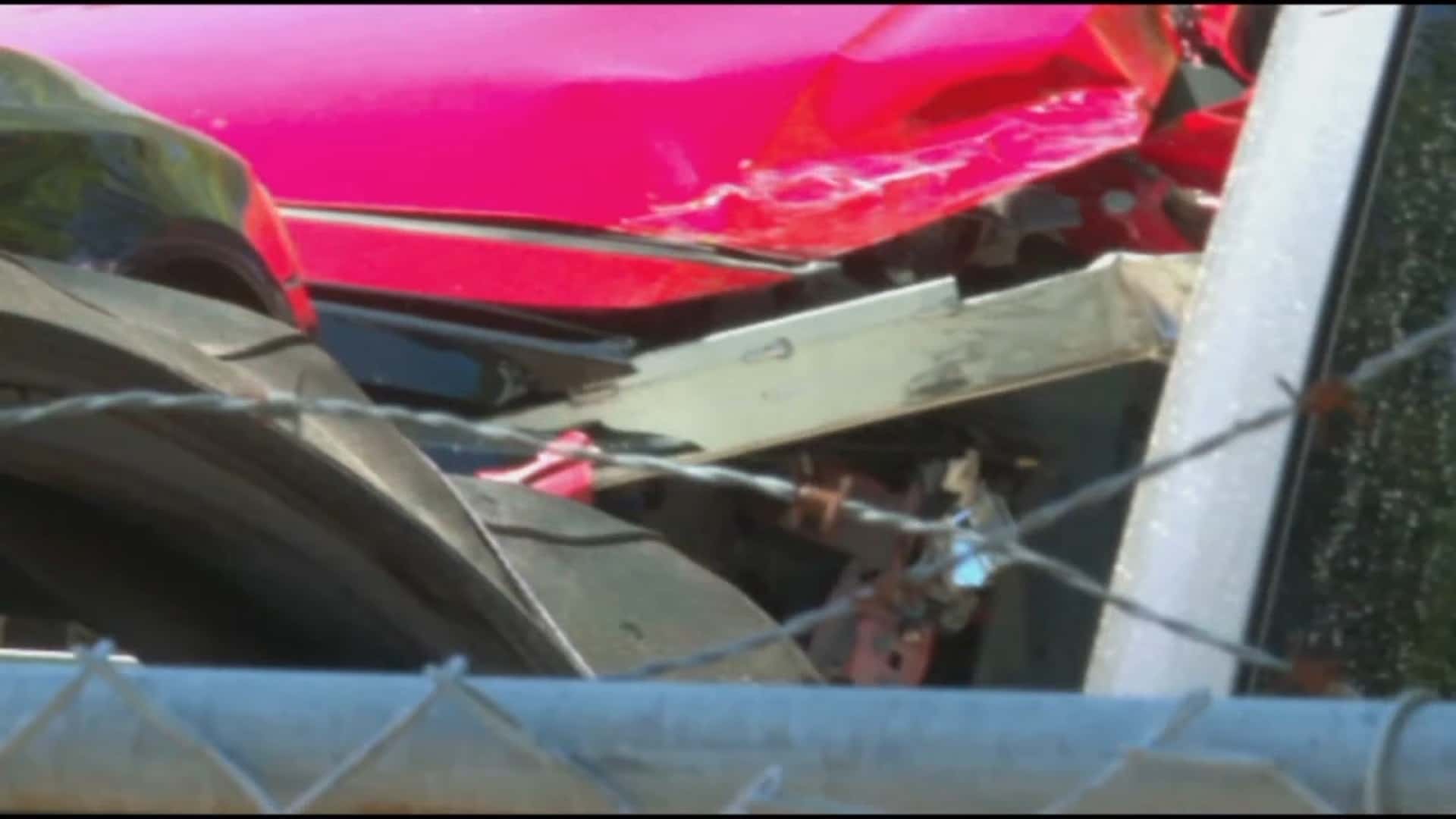 Photo of Jamie Lee Komoroski's Toyota Camry after the crash (screenshot from ABCNews4/YouTube)