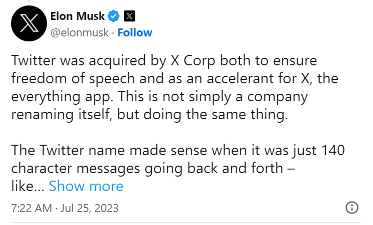 A screenshot of the no-deleted tweet (@elonmusk/X)