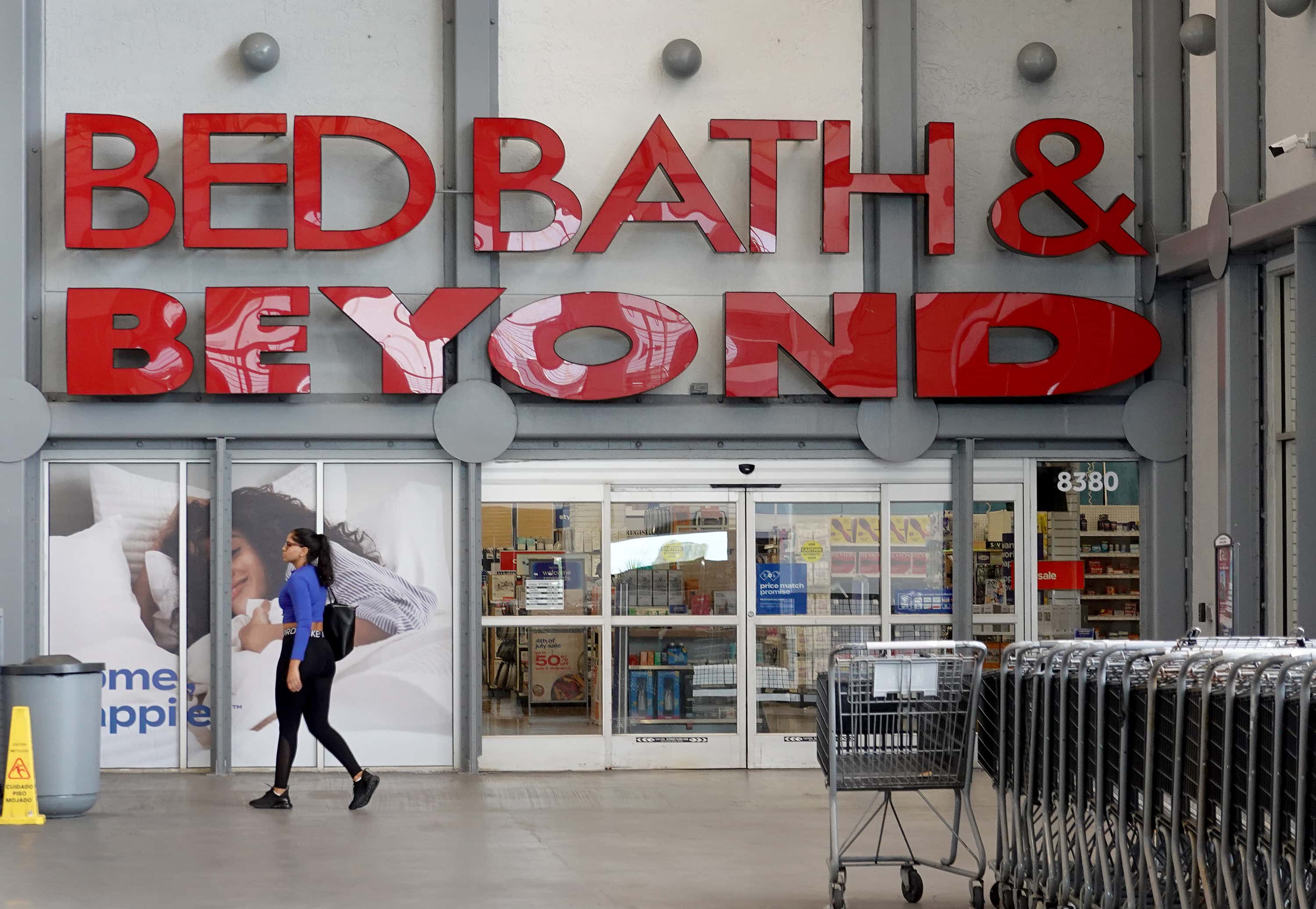 A Bed Bath & Beyond store is seen on June 29, 2022 in Miami, Florida. Bed Bath & Beyond Inc. fired its CEO Mark Tritton as shares of the company are down more than 55% this year and nearly 80% over the last 12 months.
